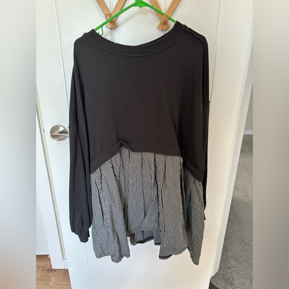 Free People Black and White Striped Blouse